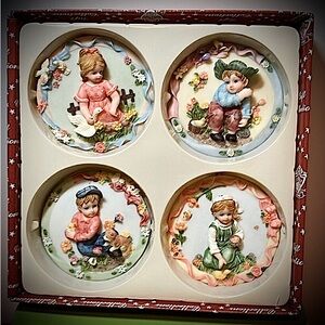 Turtle King Corp. Vintage 1998 Collector Plate Wall Hanger 3D Plaques set/4  NIB